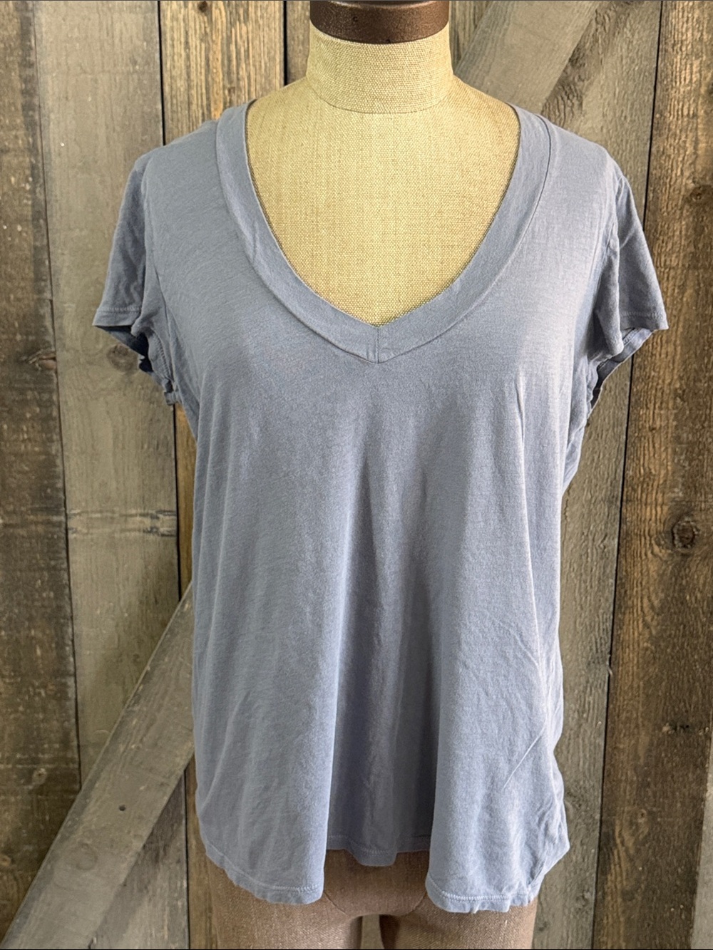 James Perse Standard V Neck Tee Blue Gray Cotton Relaxed Fit Casual Size 4 XL